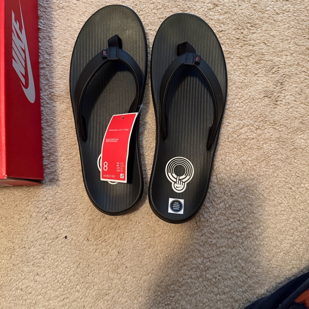 Nike Black and Pink Women's Thong Sandals